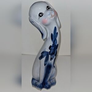 Vintage Blue and White Ceramic Dog Figurine